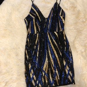 Black/Gold/Blue Sequin Cocktail Dress